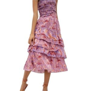 Anthropologie Conditions Apply Nori Tiered Midi Skirt Pink and Purple Floral XS